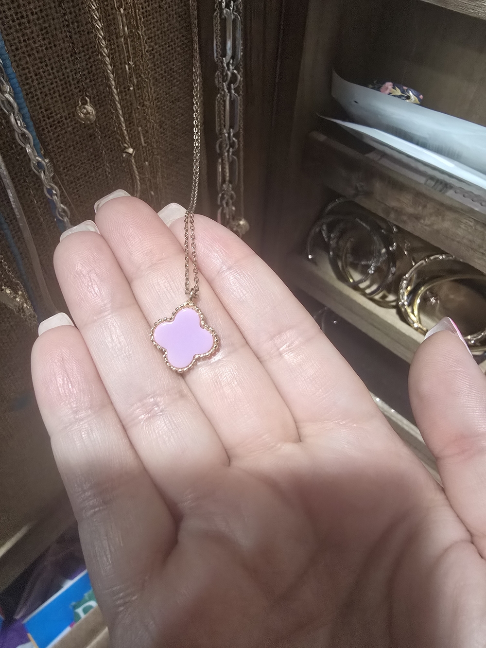 Lavendar Clover Pendant Necklace - Gold Plated Women's Jewelry